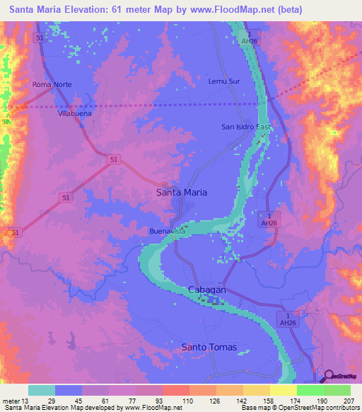 Santa Maria,Philippines Elevation Map