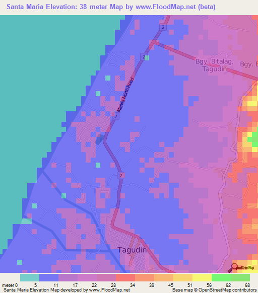 Santa Maria,Philippines Elevation Map
