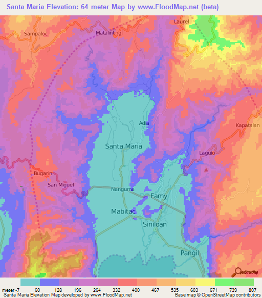 Santa Maria,Philippines Elevation Map