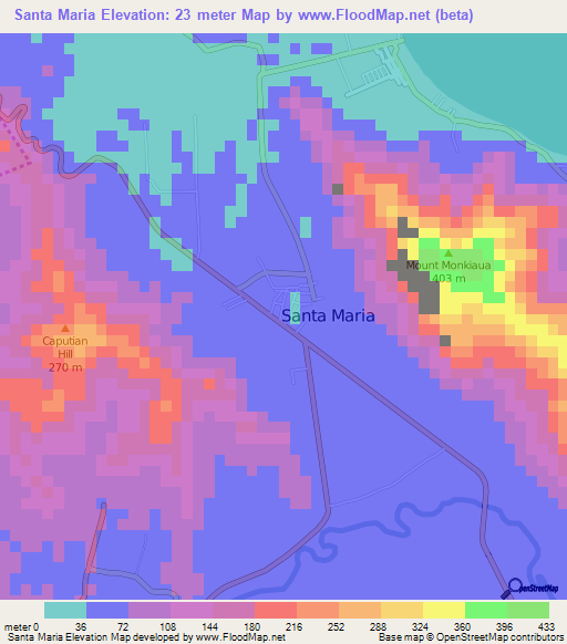 Santa Maria,Philippines Elevation Map
