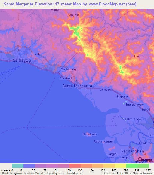Santa Margarita,Philippines Elevation Map