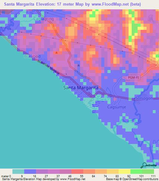 Santa Margarita,Philippines Elevation Map