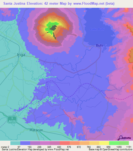 Santa Justina,Philippines Elevation Map