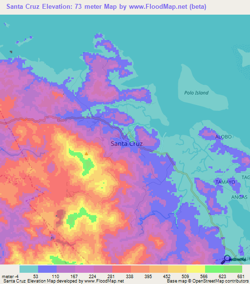 Santa Cruz,Philippines Elevation Map