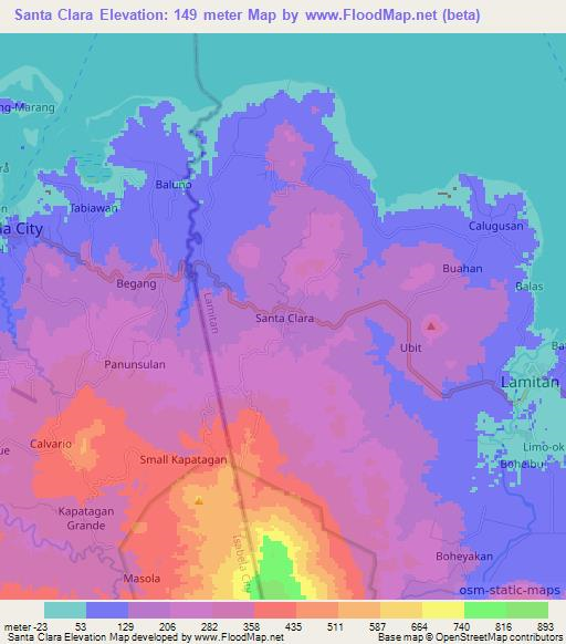 Santa Clara,Philippines Elevation Map