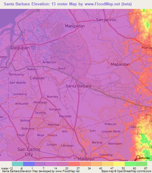 Santa Barbara,Philippines Elevation Map