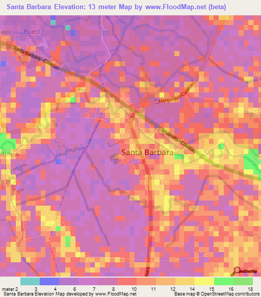 Santa Barbara,Philippines Elevation Map