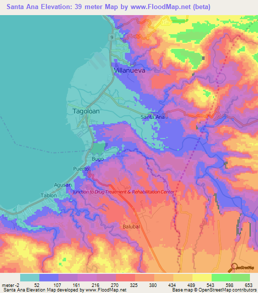 Santa Ana,Philippines Elevation Map