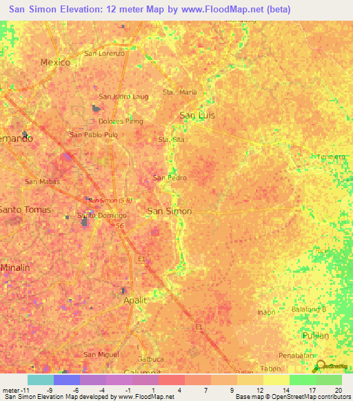 San Simon,Philippines Elevation Map
