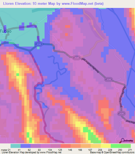 Lloren,Philippines Elevation Map