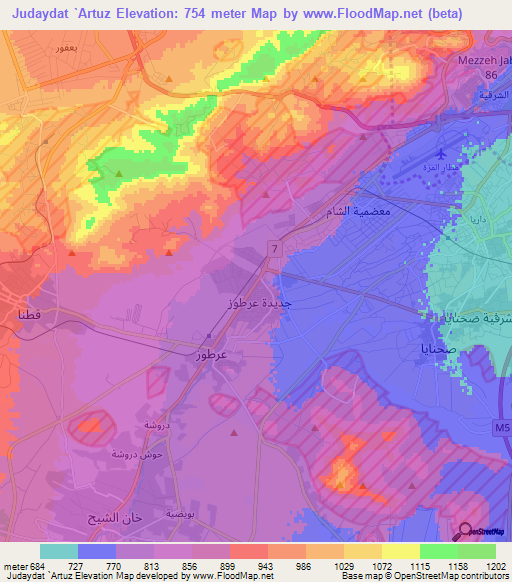 Judaydat `Artuz,Syria Elevation Map