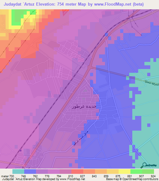 Judaydat `Artuz,Syria Elevation Map
