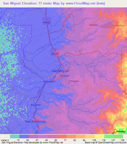 San Miguel,Philippines Elevation Map