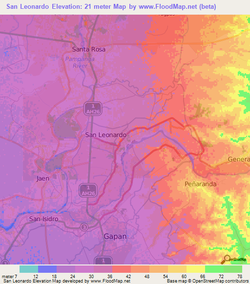 San Leonardo,Philippines Elevation Map