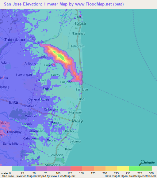 San Jose,Philippines Elevation Map