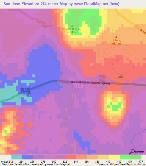 San Jose,Philippines Elevation Map