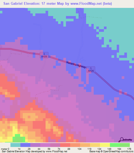 San Gabriel,Philippines Elevation Map