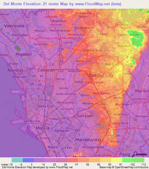 Del Monte,Philippines Elevation Map