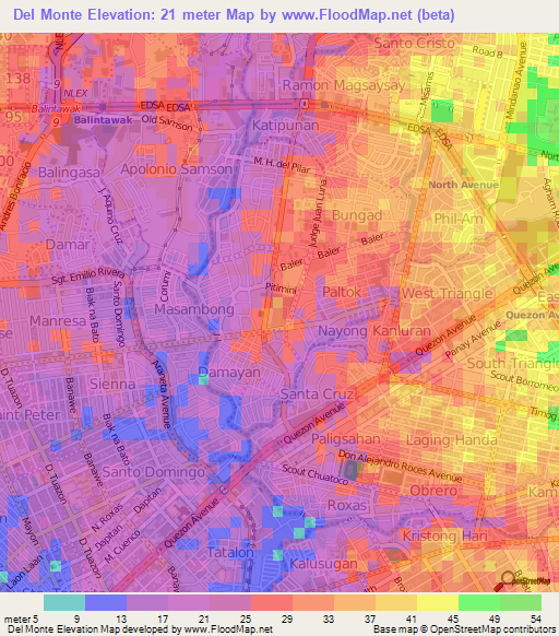 Del Monte,Philippines Elevation Map