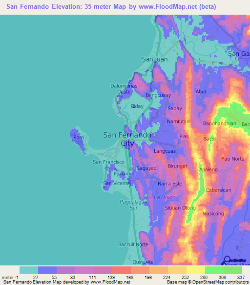 San Fernando,Philippines Elevation Map