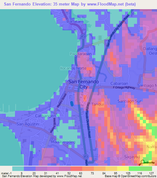 San Fernando,Philippines Elevation Map