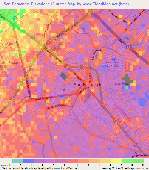 San Fernando,Philippines Elevation Map