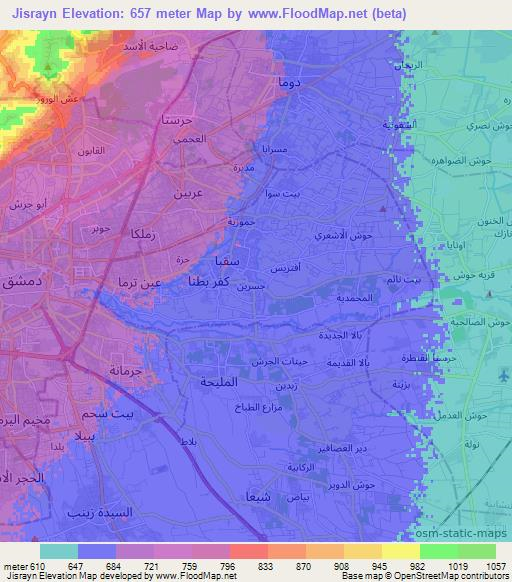 Jisrayn,Syria Elevation Map