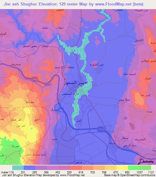 Jisr ash Shughur,Syria Elevation Map
