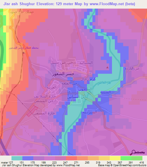Jisr ash Shughur,Syria Elevation Map