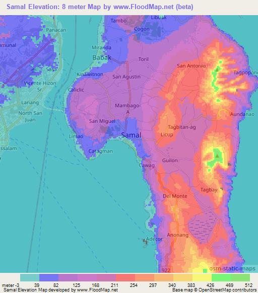 Samal,Philippines Elevation Map