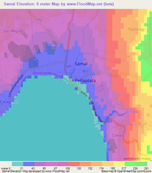 Samal,Philippines Elevation Map