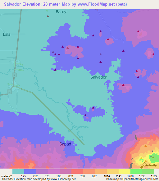 Salvador,Philippines Elevation Map