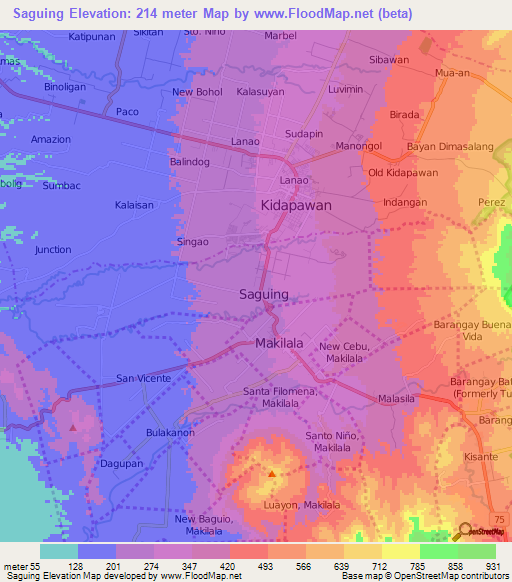 Saguing,Philippines Elevation Map