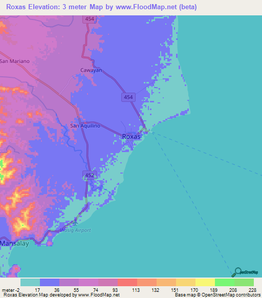Roxas,Philippines Elevation Map