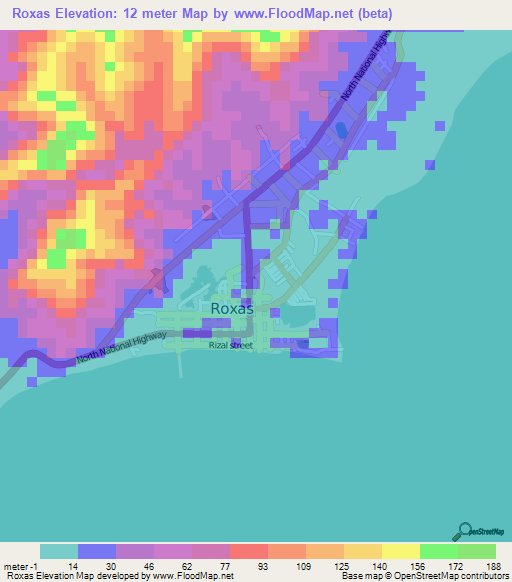 Roxas,Philippines Elevation Map