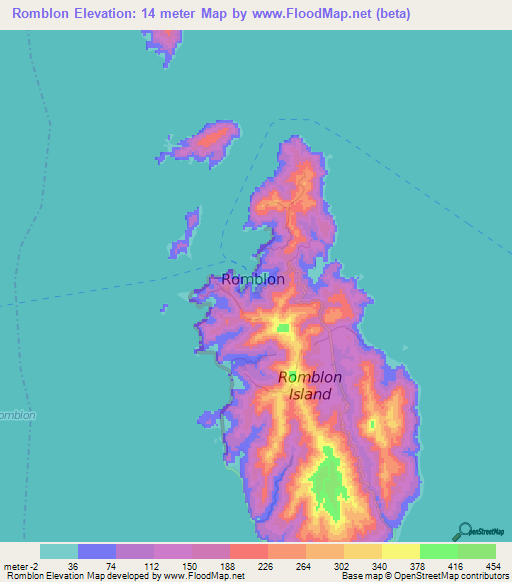 Romblon,Philippines Elevation Map