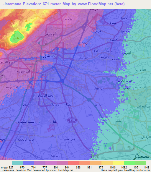 Jaramana,Syria Elevation Map