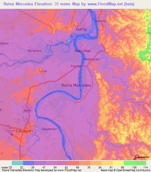 Reina Mercedes,Philippines Elevation Map