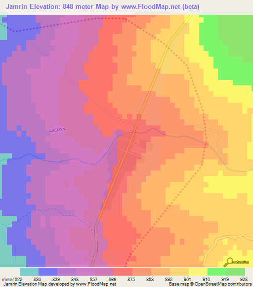 Jamrin,Syria Elevation Map