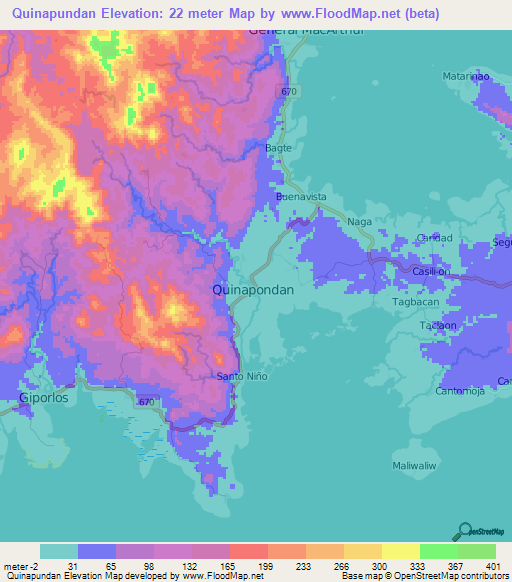 Quinapundan,Philippines Elevation Map