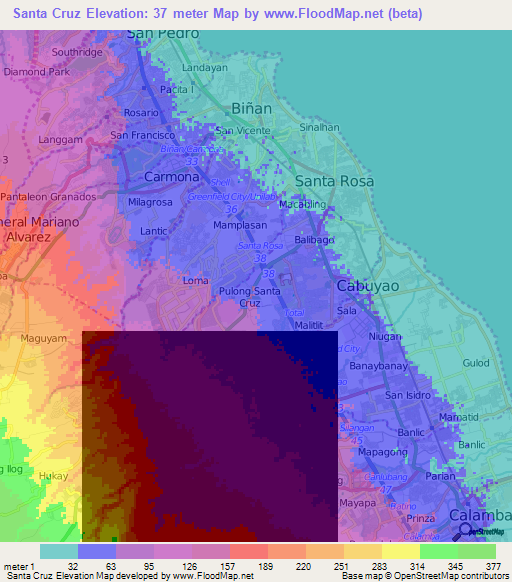 Santa Cruz,Philippines Elevation Map