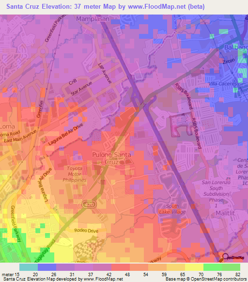 Santa Cruz,Philippines Elevation Map