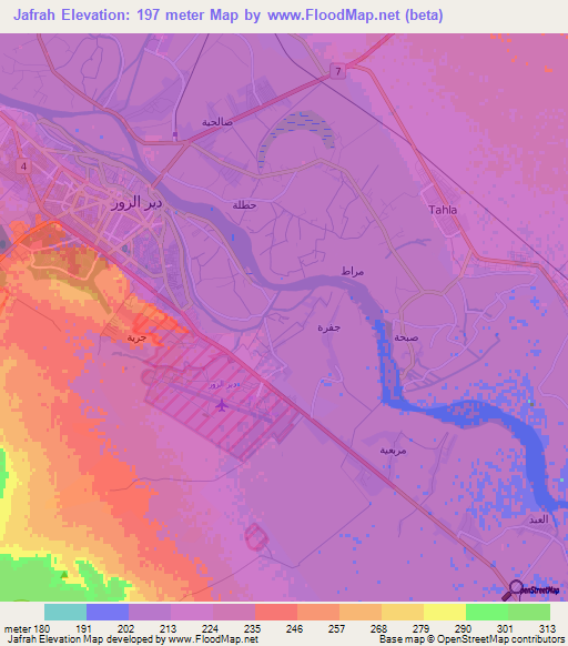 Jafrah,Syria Elevation Map