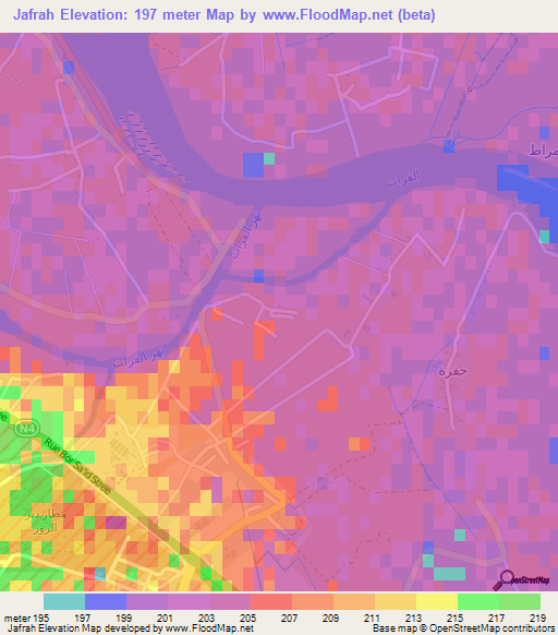 Jafrah,Syria Elevation Map