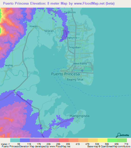 Puerto Princesa,Philippines Elevation Map