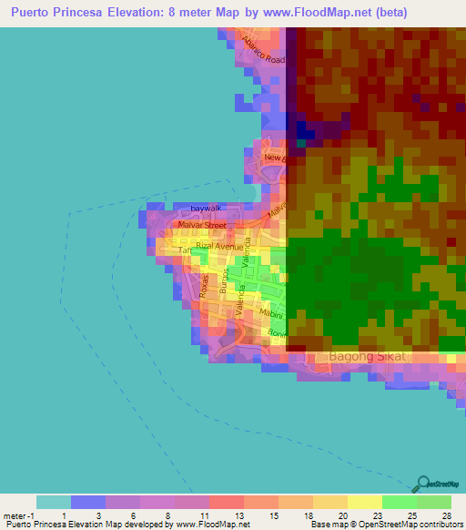 Puerto Princesa,Philippines Elevation Map