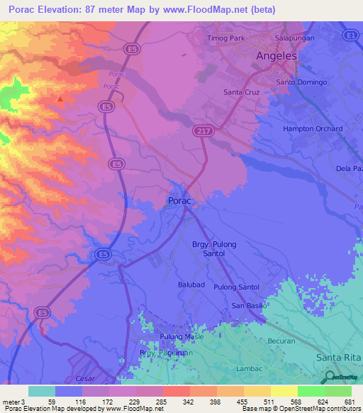 Porac,Philippines Elevation Map