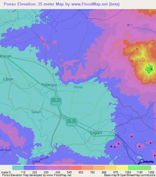 Ponso,Philippines Elevation Map