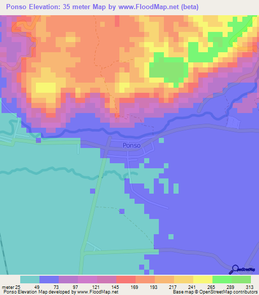 Ponso,Philippines Elevation Map