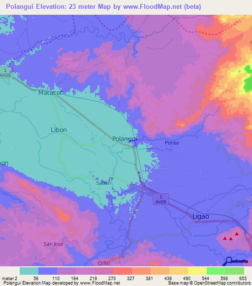 Polangui,Philippines Elevation Map